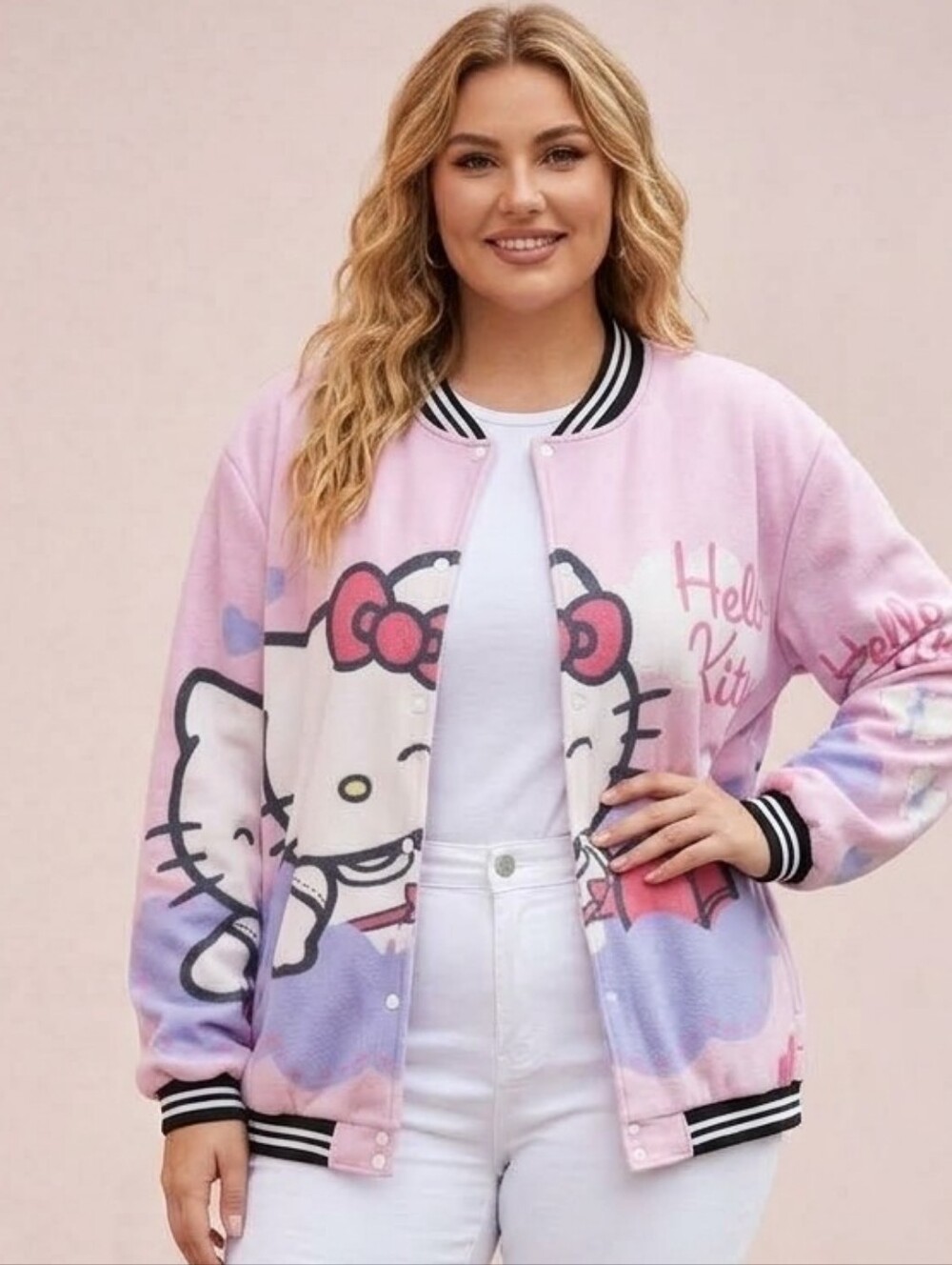 Vintage Hello Kitty Pink Fleece Varsity Jacket Coat 3X